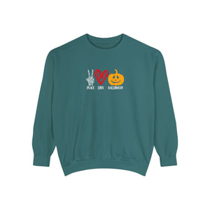 Peace Love Halloween Sweatshirt - Teal Edition