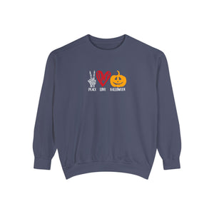 Peace Love Halloween Sweatshirt - Teal Edition