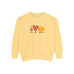 Sudadera de Halloween con mensaje "Paz y amor"