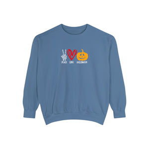 Peace Love Halloween Sweatshirt - Teal Edition