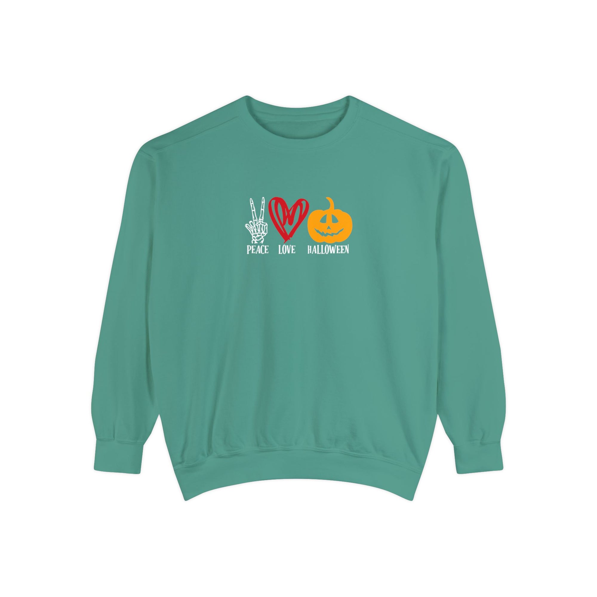 Peace Love Halloween Sweatshirt - Teal Edition